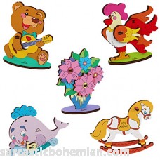 UGEARS 3D Wooden DIY Jigsaw Puzzle Build and Paint Assemble Toys Kits for Kids- Set of 5 Small Models Whale Bear Cub Bouquet Cockerel and Rocking Horse B077XSWGLV